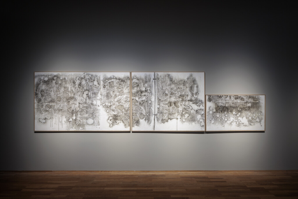 Prints on canvas of marks left on historic significant site in Berlin, Am Hegelplatz, Nadia Kaabi Linke Hamburger Bahnhof - Nationalgalerie für Gegenwart, Berlin, 2023