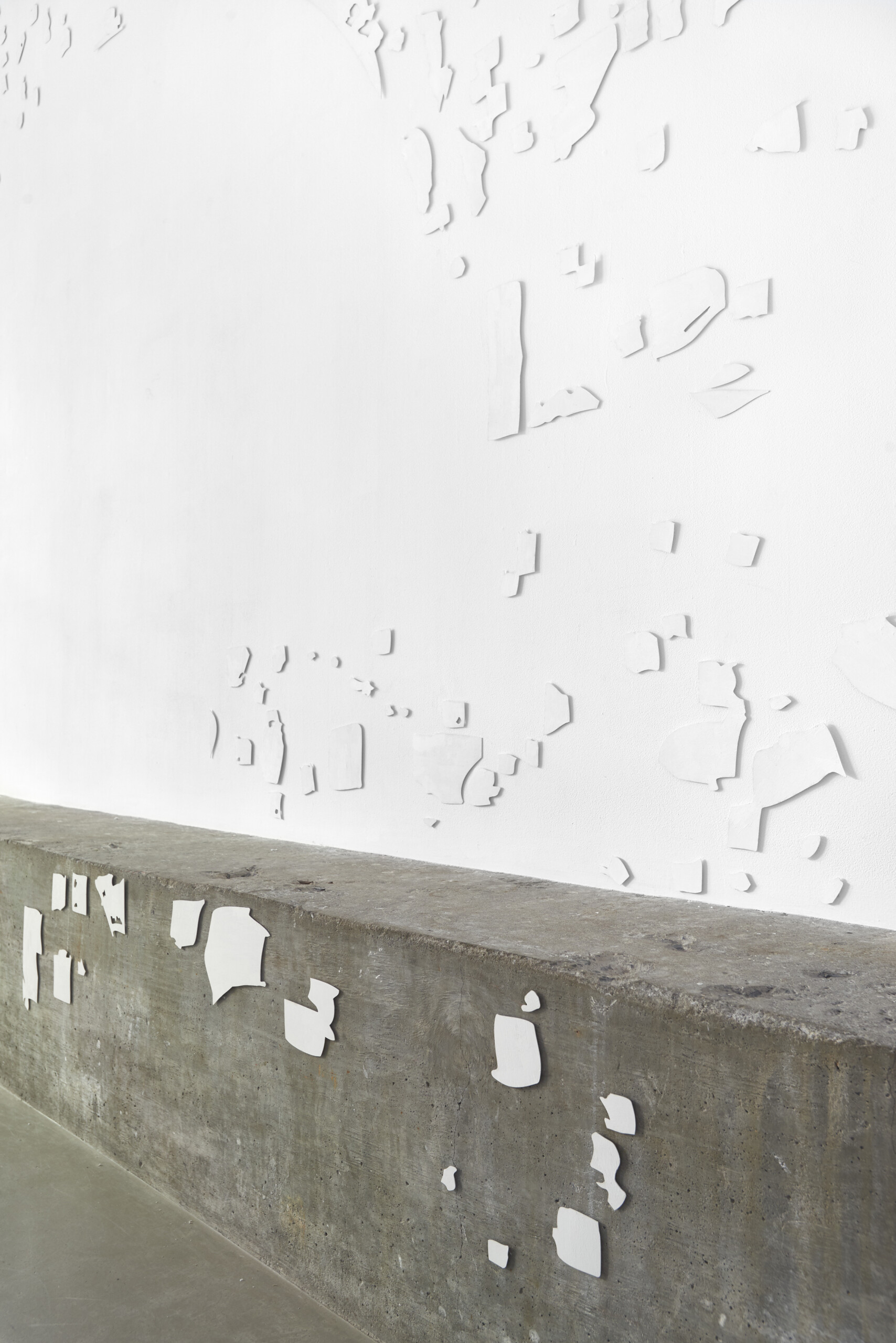 Hundreds of individual mosaic pieces to mark the imprints of bullet holes on a wall in Berlin’s Friedrichstadt neighborhood, Nadia Kaabi-Linke at Jane Lombard Gallery, New York, 2018