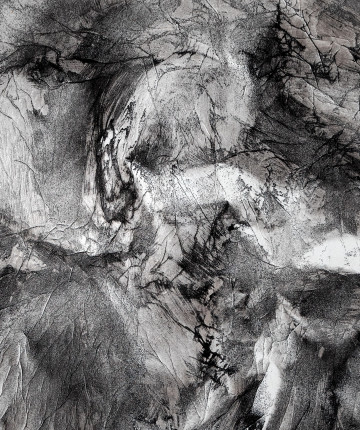 Drawing of lignite on paper on canvas. Nadia Kaabi-Linke, Kula: Turning Back.