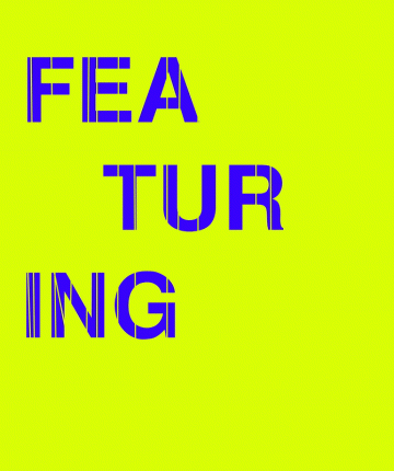 Brith yellow background with a blue font spelling featuring / Featuring Anouncement