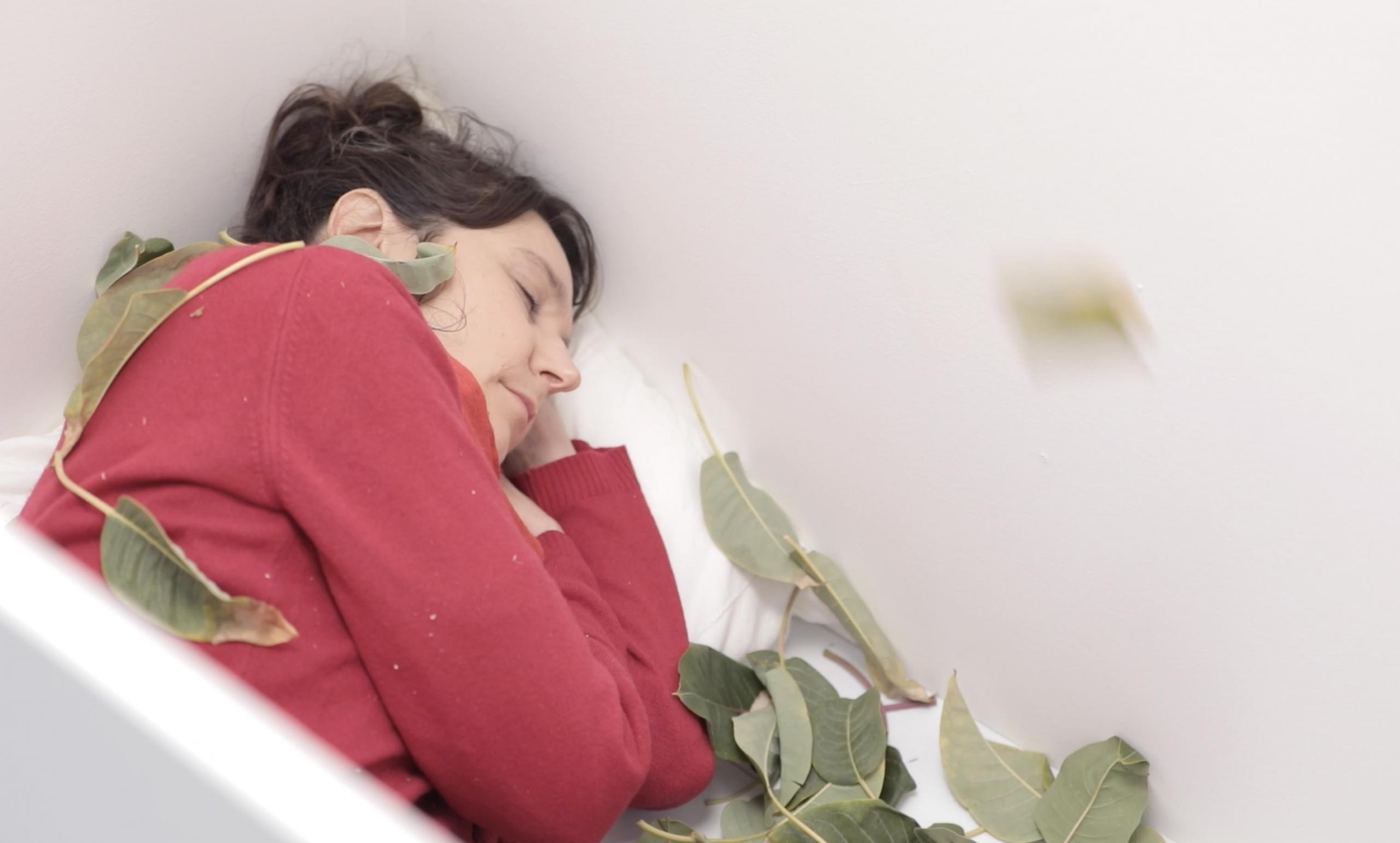 Sleeping woman covered with leaves. Nadia Kaabi-Linke August 13