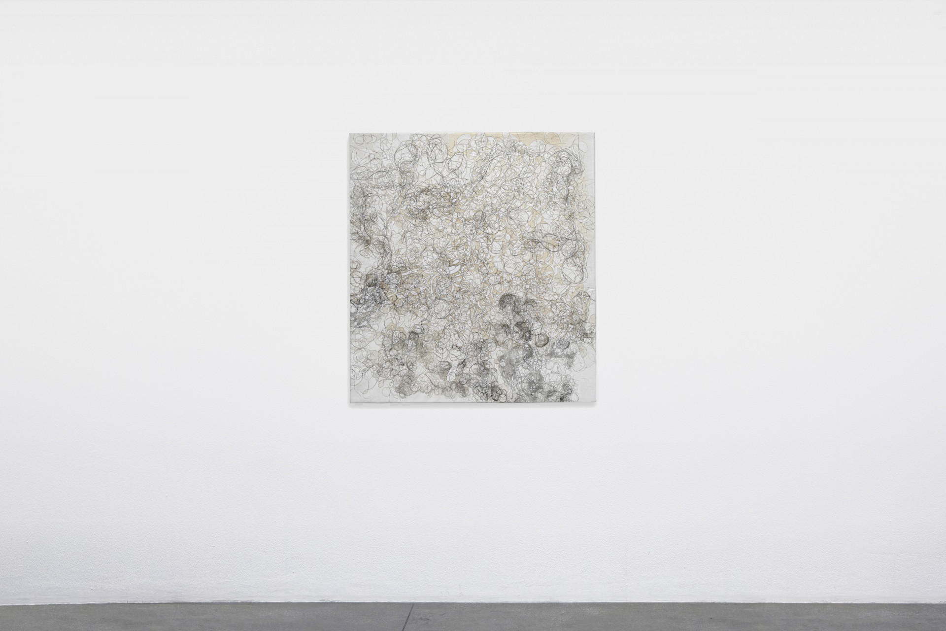 Complex miniature painting or drawing with hairlines on canvas.