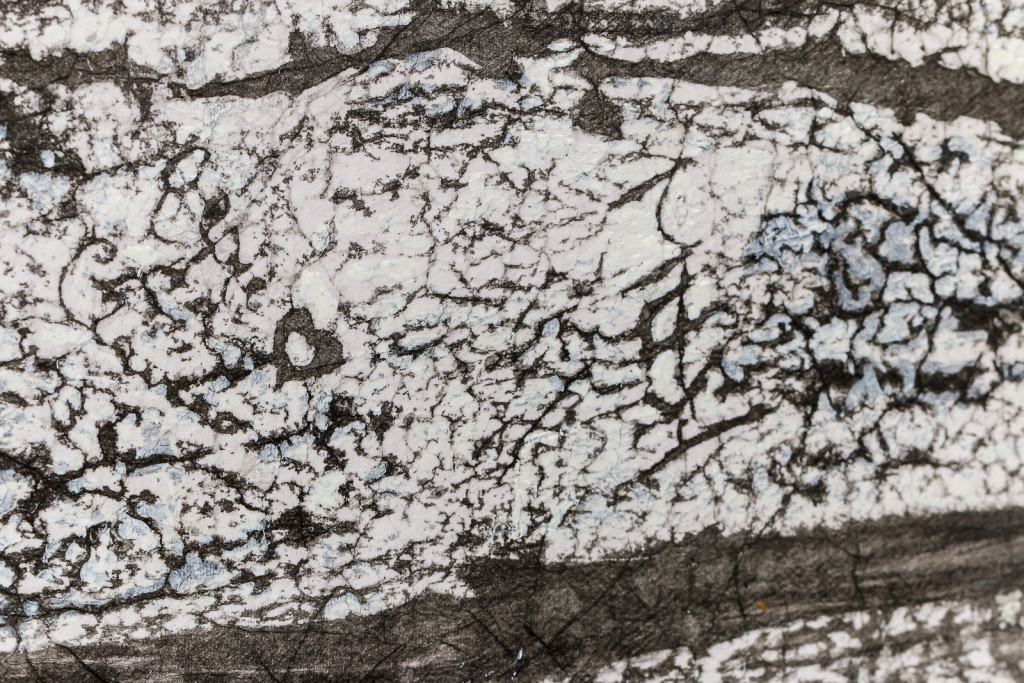 Detail of a canvas surface with a frottage pattern, taken from a wall with cracks and engraved names.