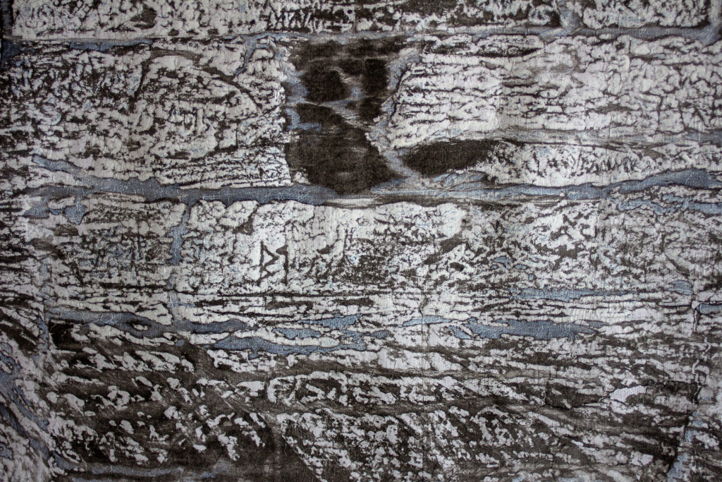 Transfer prints of detail rich engravings in black, white and blue color tones