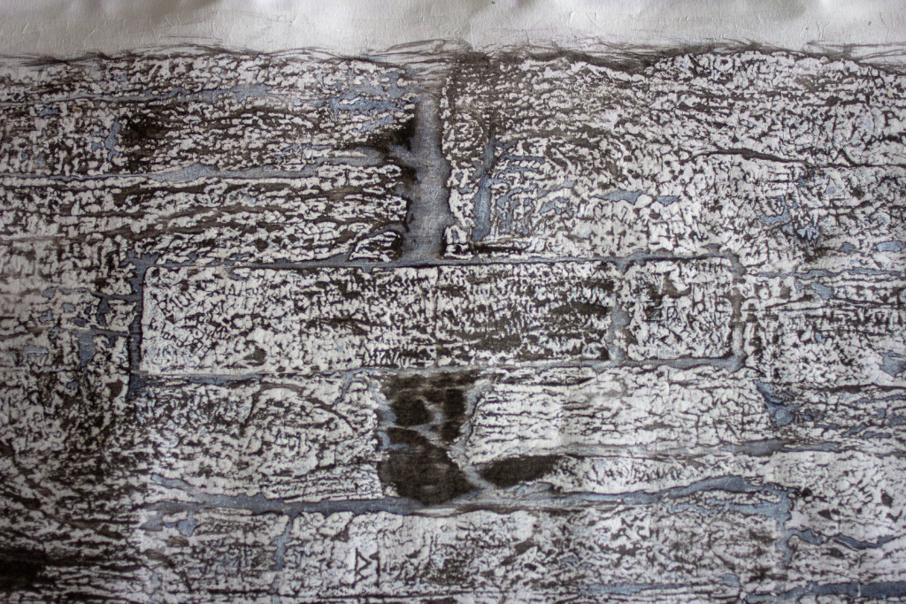 Transfer prints of detail rich engravings in black, white and blue color tones