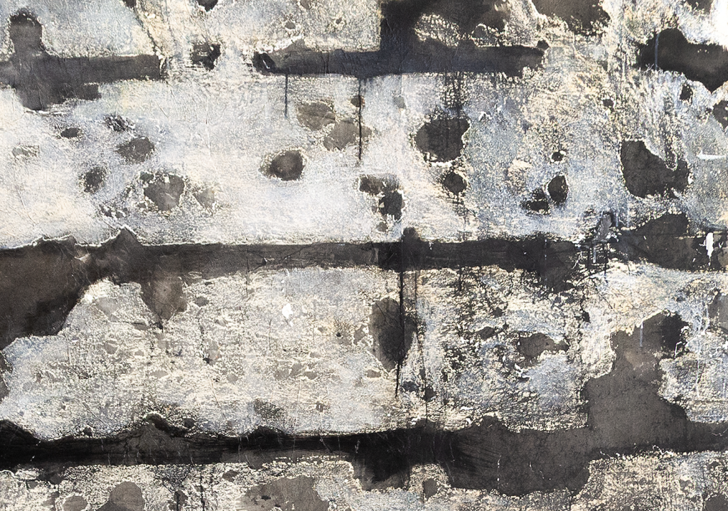 Detail of an oil painting with heavy damages from armor